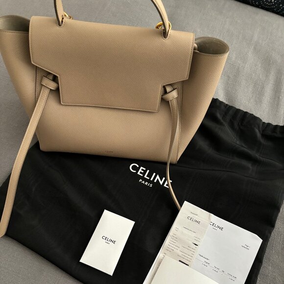 Authentic Celine Belt Bag Mini Beige Leather Two-Way Handbag - Picture 1 of 11